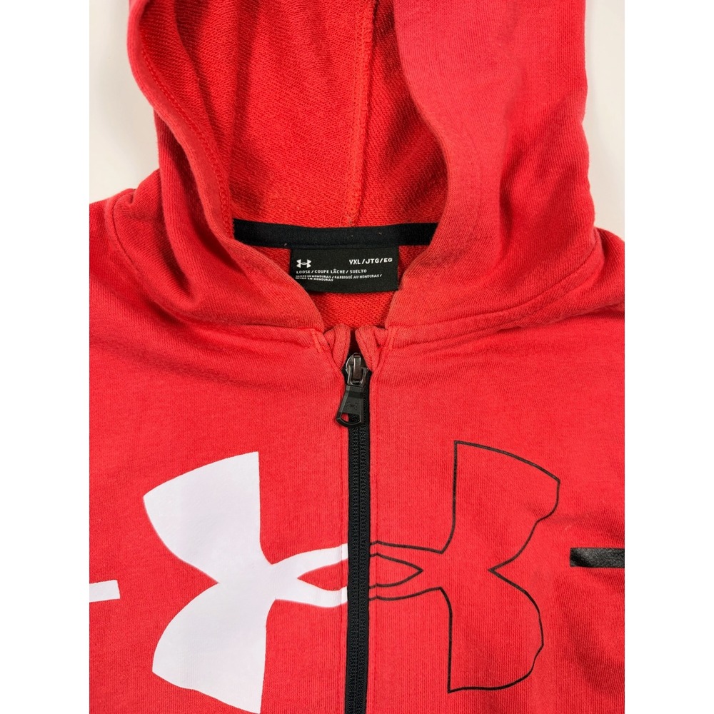Under Armour Boys Red Full Zip Hoodie Sweatshirt YXL Loose Fit Sportswear
